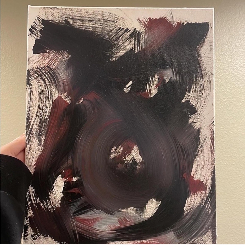 Abstract Black and Deep Red Brushstroke Canvas Art